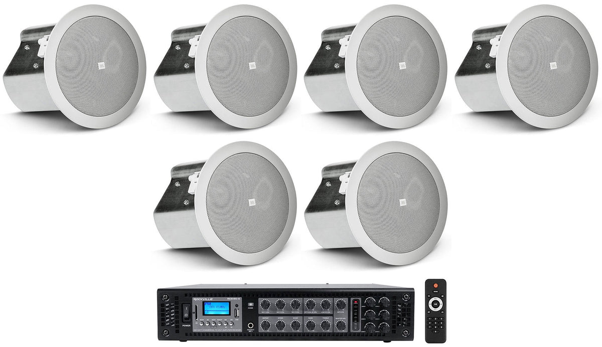 For Restaurant/Bar/Cafe CONTROL Speakers+Receiver 6) 14C/T 4" In-Ceiling Amp JBL