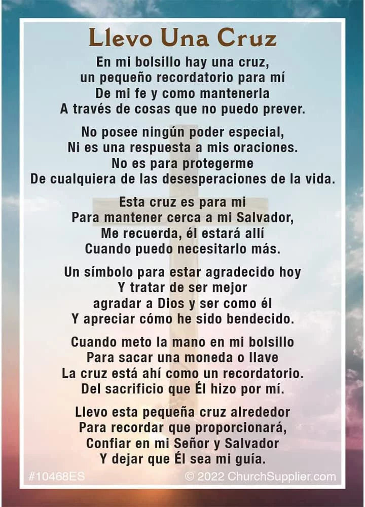 Una Bilingual Card Cruz of A Carry I Cross Pocket - 100 Llevo Prayer Pack