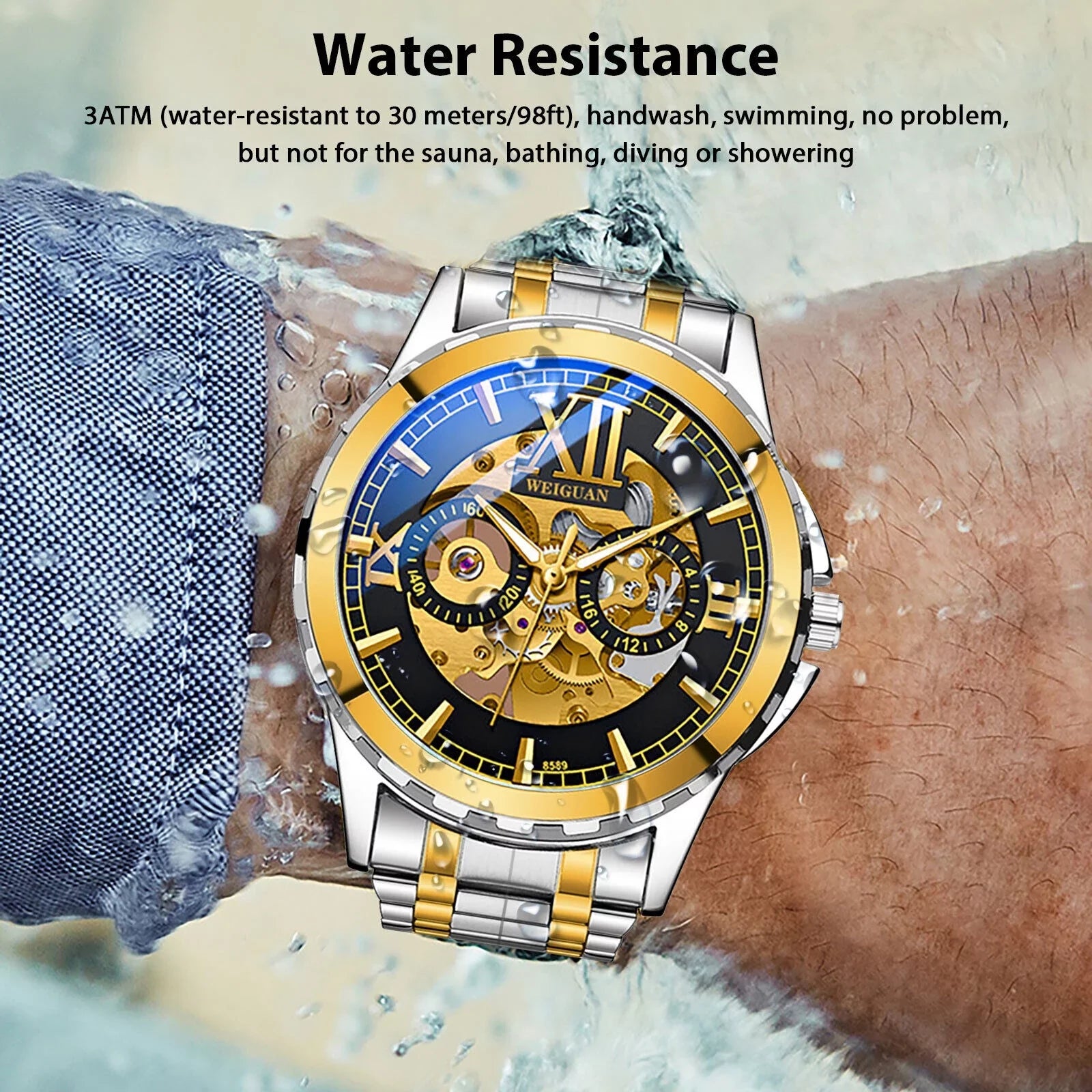 Men Luxury Business Waterproof Steel Mechanical Stainless Watch Automatic Wrist