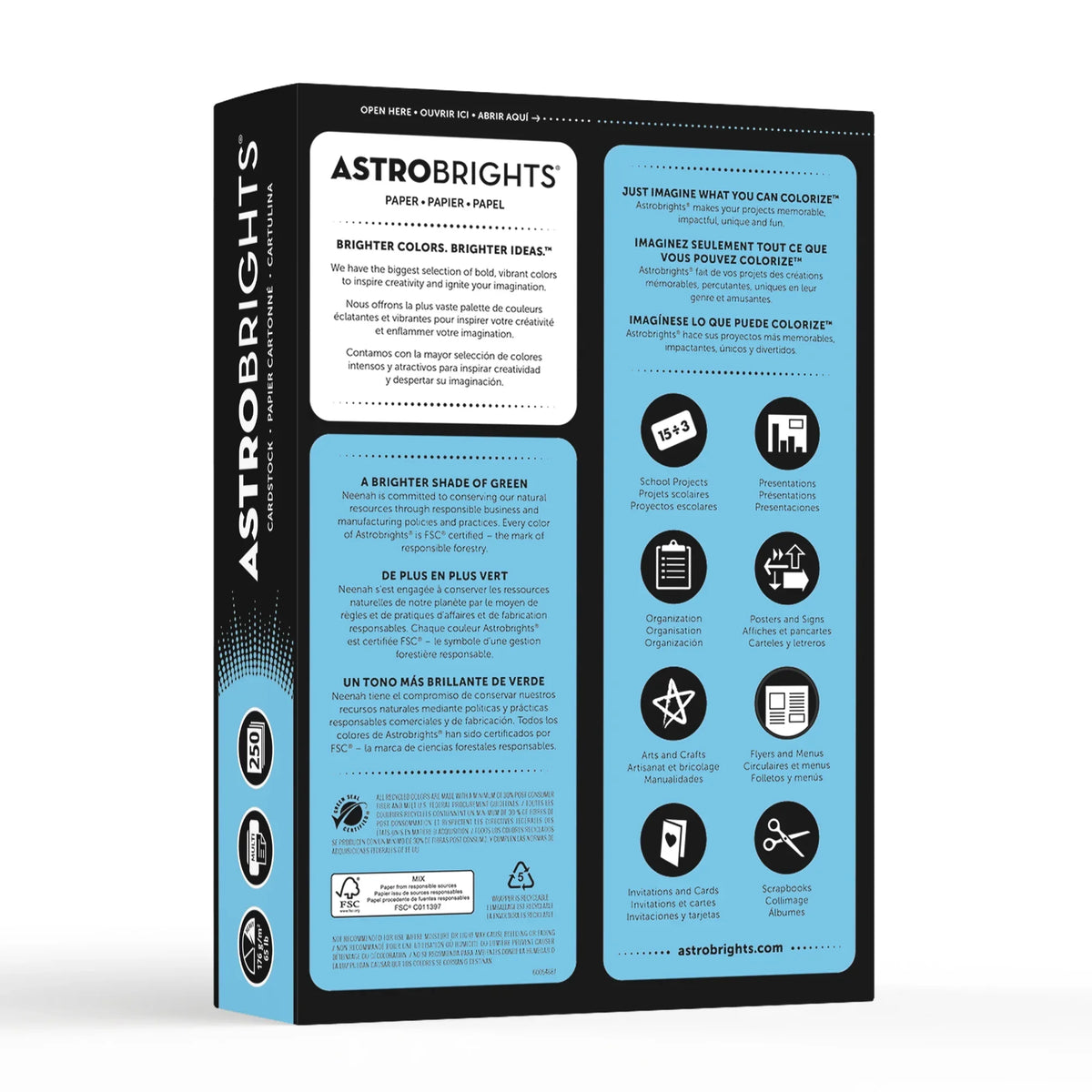 250 lb., Lunar x Cardstock, Blue, Colored 8.5" Astrobrights Sheets 11", 65