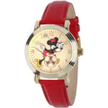 Watch, Classic Leather Mouse Red Strap Polka Alloy Vintage Gold Minnie Dot Articulating Dress Women's Red