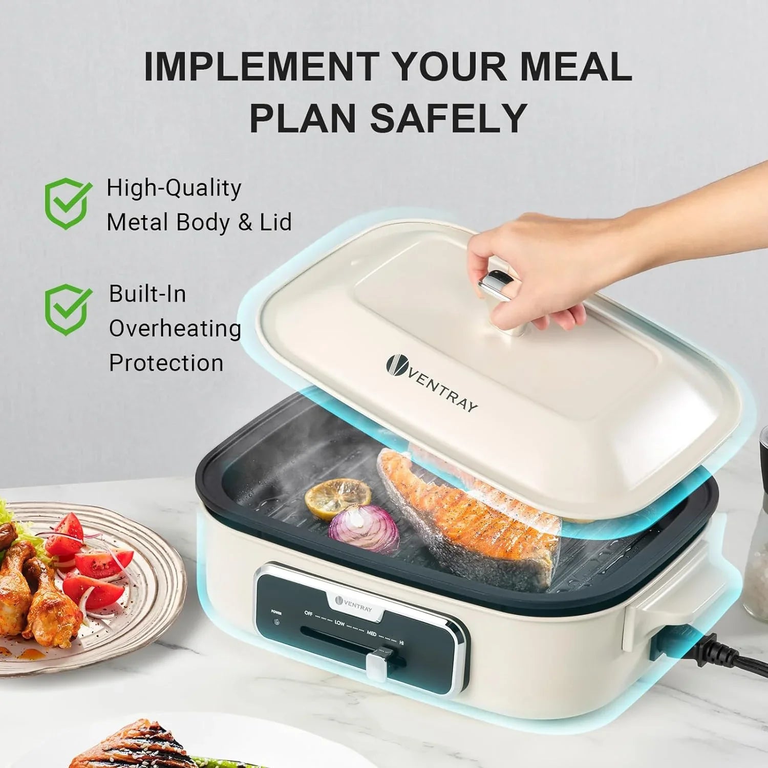 Versatile Fry, Griddle Removable Stir Nonstick Dessert, Paella with Grill YANPO Electric 5 Grilling, Classic BBQ, Indoor Grill Pasta Lid White Mushroom Plates, Skillets HotPot, for Pot, Set, Set