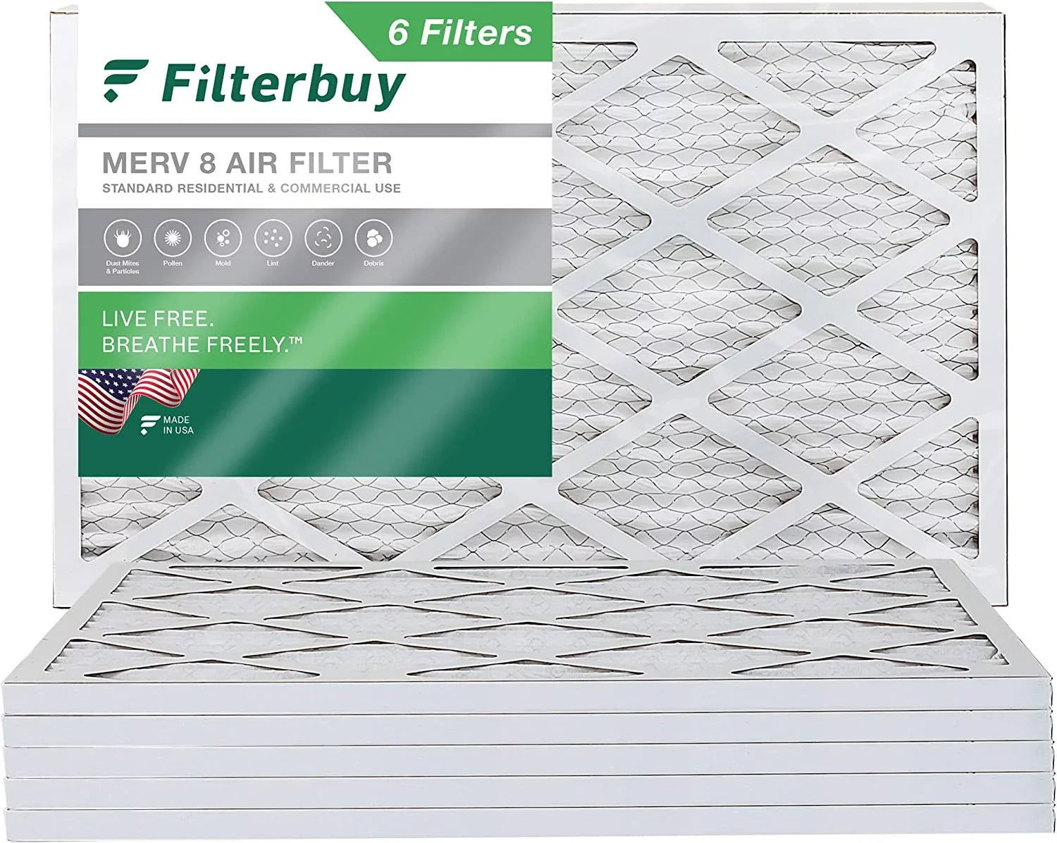 Filterbuy Pleated Filters MERV 8 (6-Pack) 17.25x29.25x1 AC HVAC Furnace Air