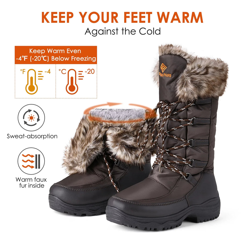 Boots Women's Calf Faux Winter Snow Boots Hiking Outdoor PAIRS DREAM Waterproof Mid Warm