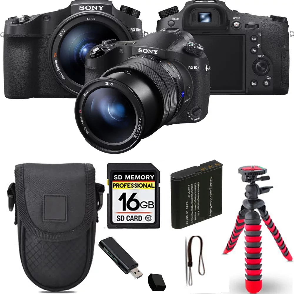 Camera+ Tripod DSC-RX10 Cyber-shot Sony Spider Case 16GB + Digital IV Kit -