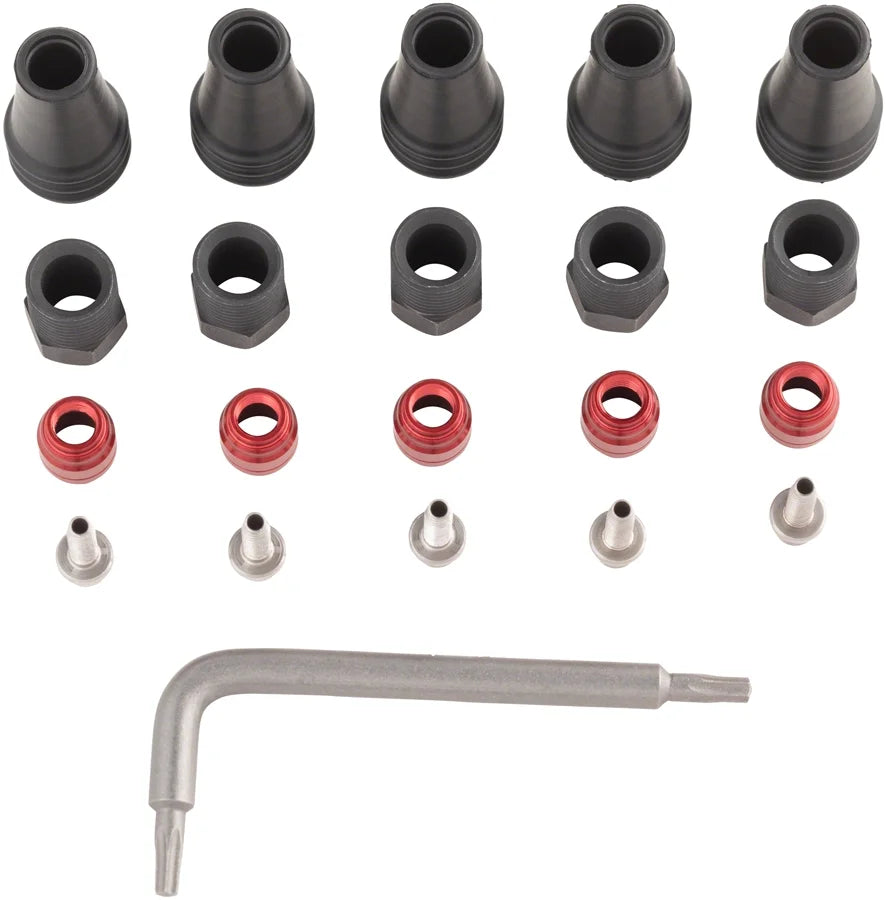Kit Fitting Compression Brake - Hose Barbs, 2-Pc Disc 5 Red Red/Force Nuts, 5 SRAM Hose 5 Threaded Boots, Comp AXS