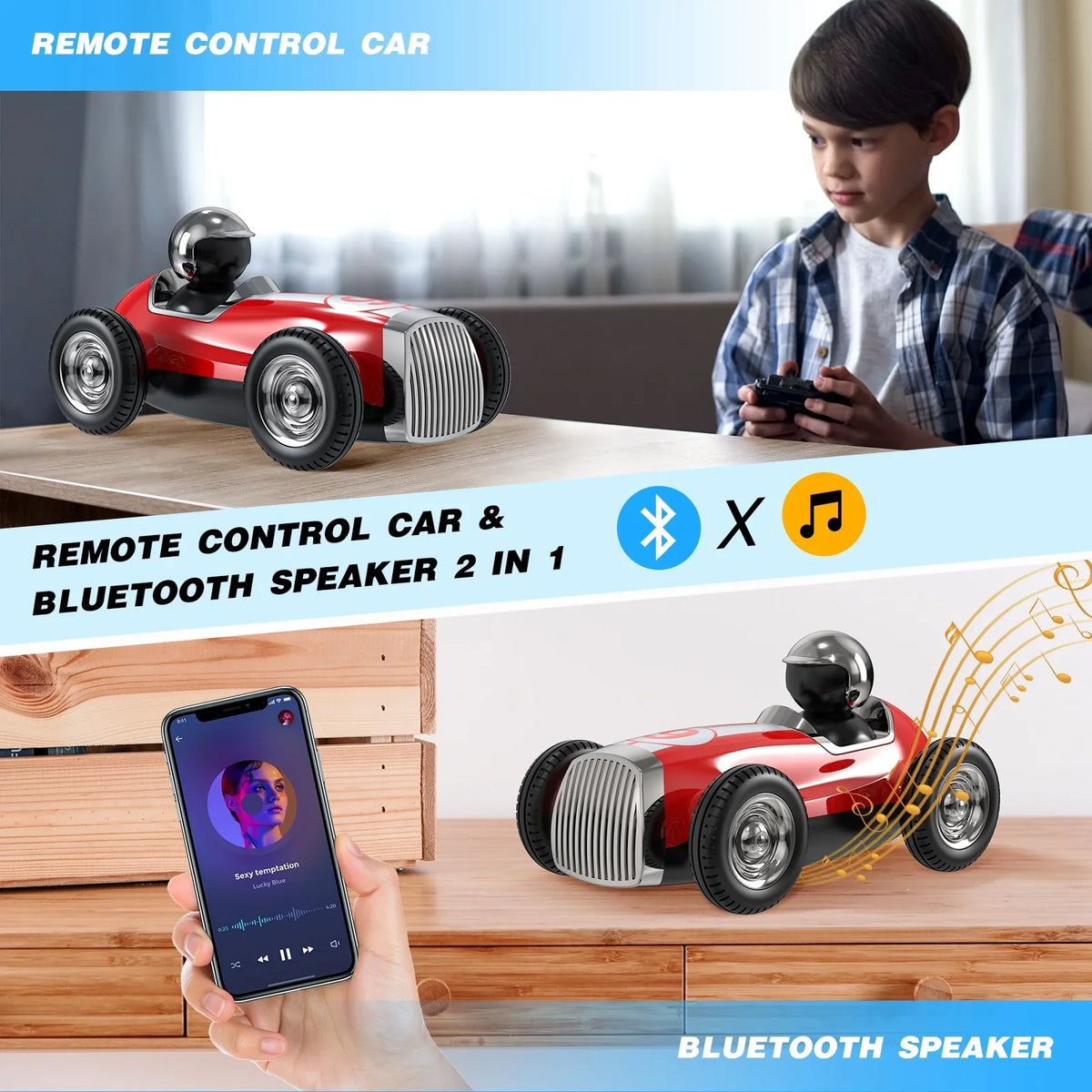 Speed Toys Stunt with RC Red Speaker Mode AUOSHI Bluetooth Gifts, Trucks Control for Music 2 RC Wireless Car Girls Car Fast Car Remote Boys for Kids 2.4GHz RC