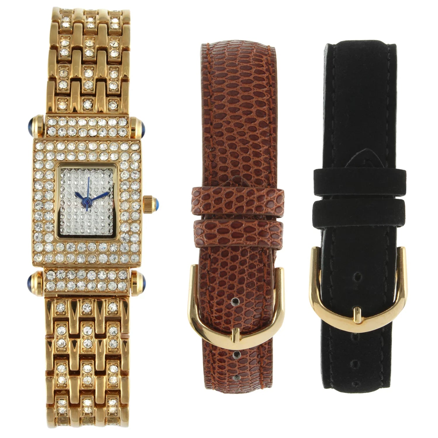 Leather Bands Crystal-Accented Peugeot Interchangeable Women's Gold-Tone Two with 691G Watch