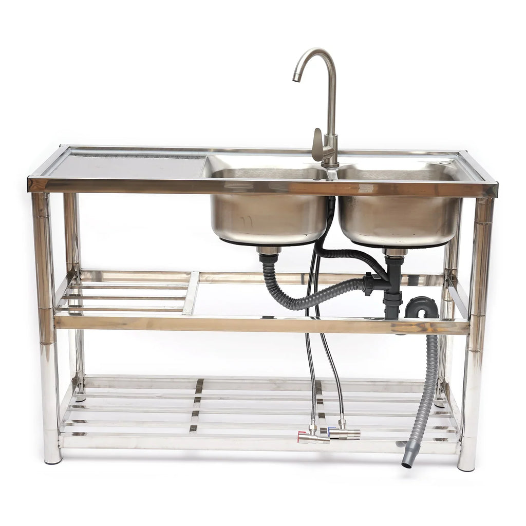 Table+360° Faucet+2 Prep Loyalheartdy Commercial Utility Drainboard Sink Steel Sink Catering Compartment 2 Kitchen Stainless Basin