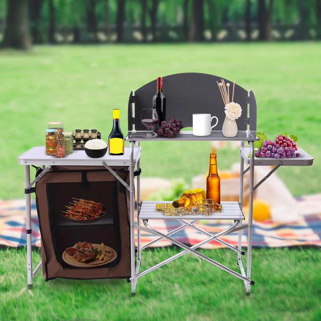 Cabinet Table BBQ Kitchen Storage Picnic Folding Table Portable Miumaeov Camping Rack