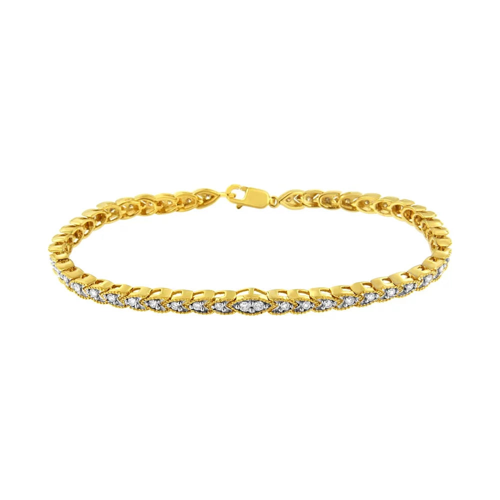 1 (I-J Gold 7.25" Clarity) Color, Yellow Plated Shape I1-I2 Sterling Link - Prong-Set 10K Bracelet Pear Diamond Silver .925 cttw