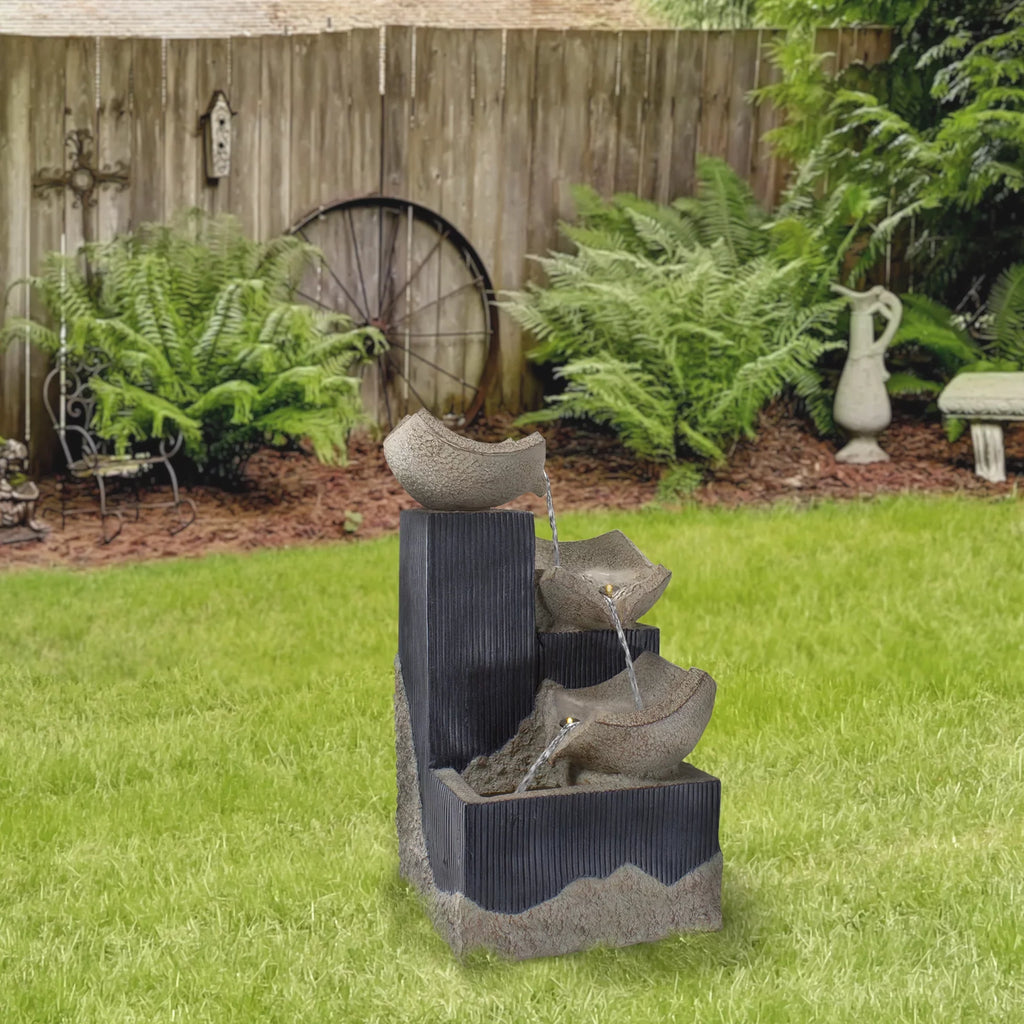 Northlight Lighted LED 21" Bowl Cascading Fountain Outdoor Water 3-Tier