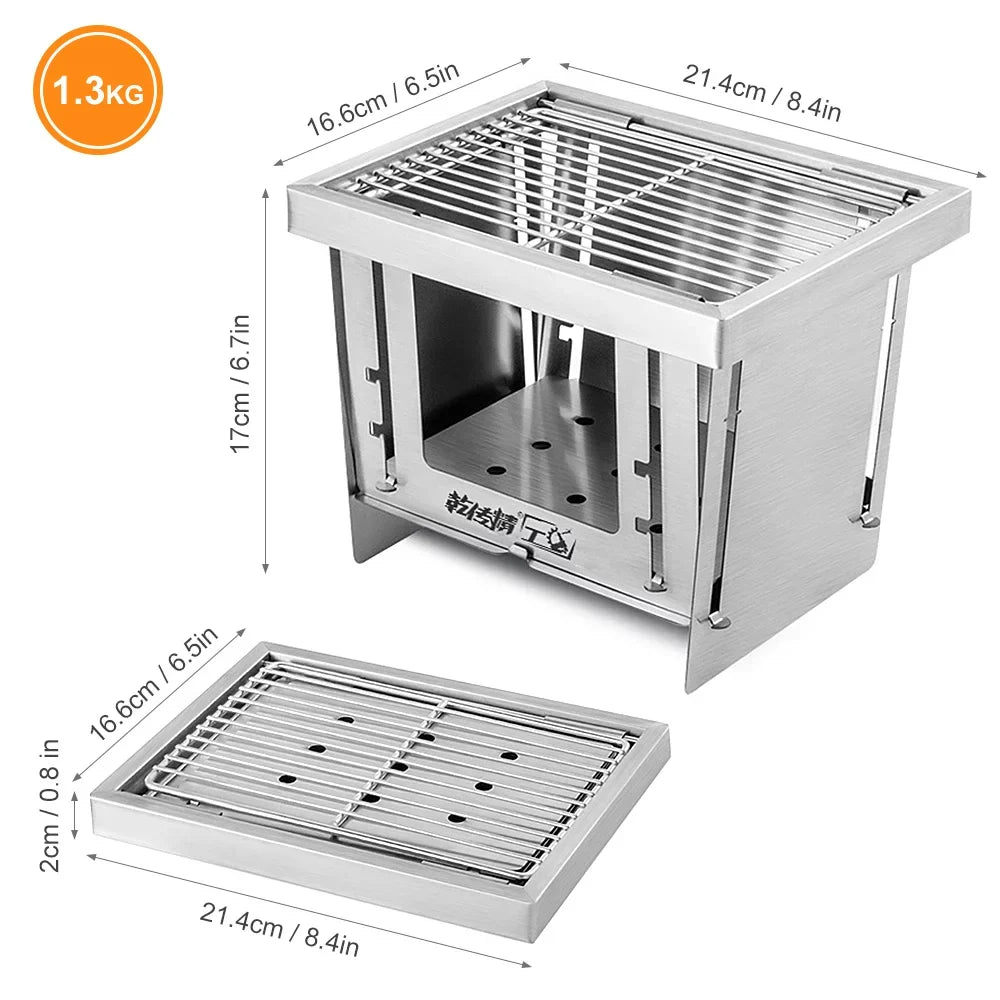 Picnic Park Use Burning Windproof Wood For Grill Outdoor Home BBQ Stainless Grill Steel Tool Camping MABOTO Camping Folding Portable