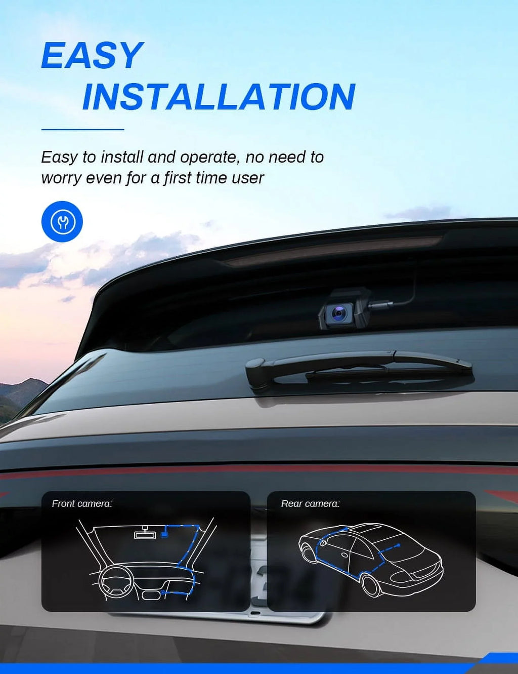 Cars IPS Crosstour Camera Camera Front GPS, for Recorder Cam Dash Backup 170° 2.5K Dashboard Dash 3 Rear, Magnetic and Screen inch