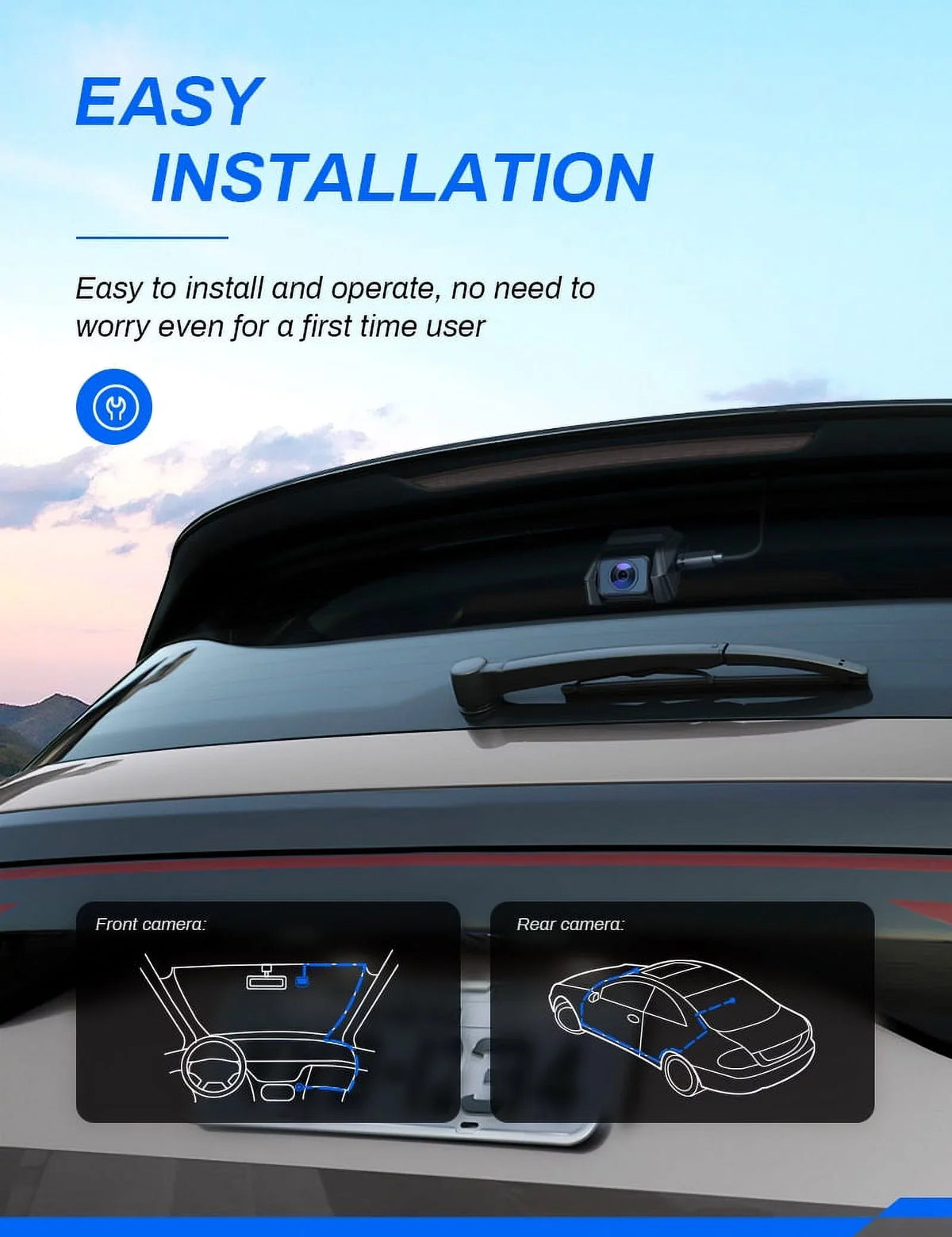 Cars IPS Crosstour Camera Camera Front GPS, for Recorder Cam Dash Backup 170° 2.5K Dashboard Dash 3 Rear, Magnetic and Screen inch