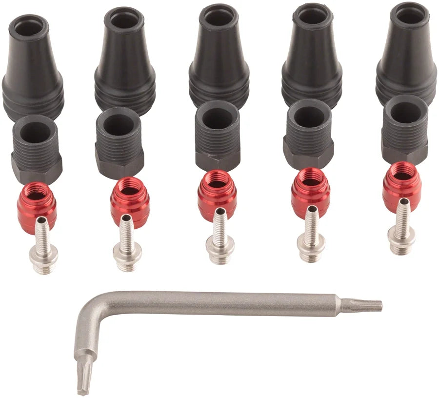 Kit Fitting Compression Brake - Hose Barbs, 2-Pc Disc 5 Red Red/Force Nuts, 5 SRAM Hose 5 Threaded Boots, Comp AXS