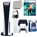 PS5 Cleaning Headset, Sony (Sony 5 and Extra Remote, Accessory Battlefield Playstation 2042, Microfiber Disc with Media Kit Bundle Version Midnight Starter Cloth Black Disc) Controller,