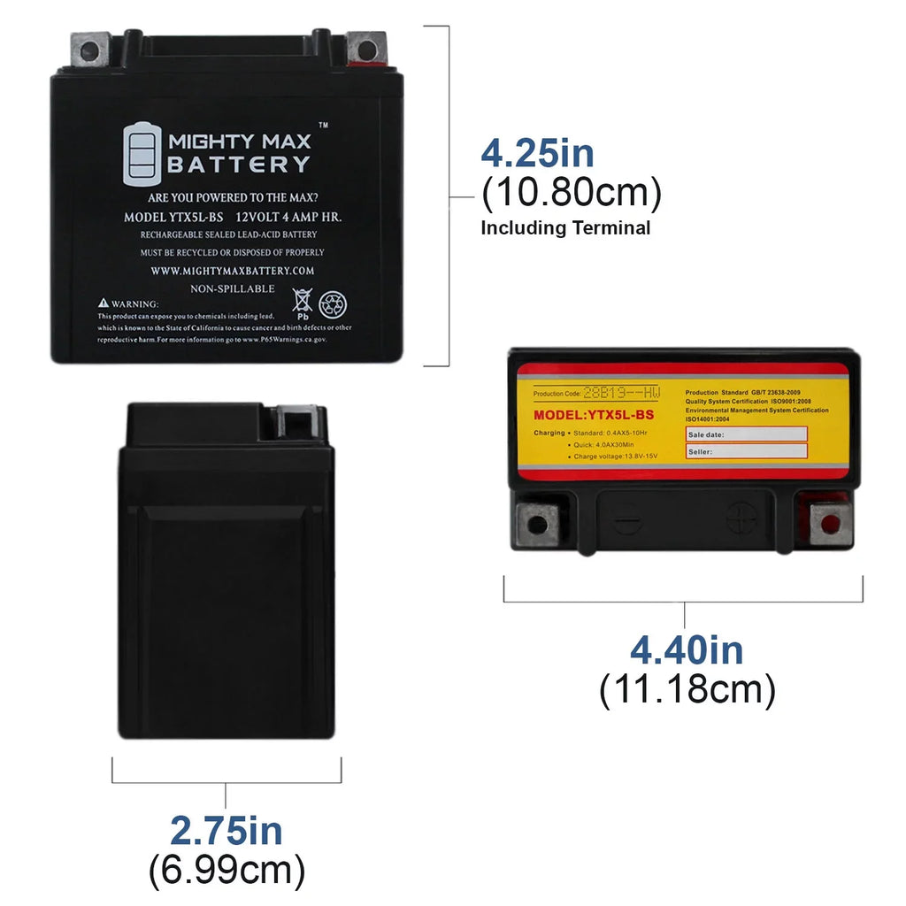 Pack 2000 50 Replaces 9 YTX5L-BS Kymco 4 12V - - Battery 4AH Super