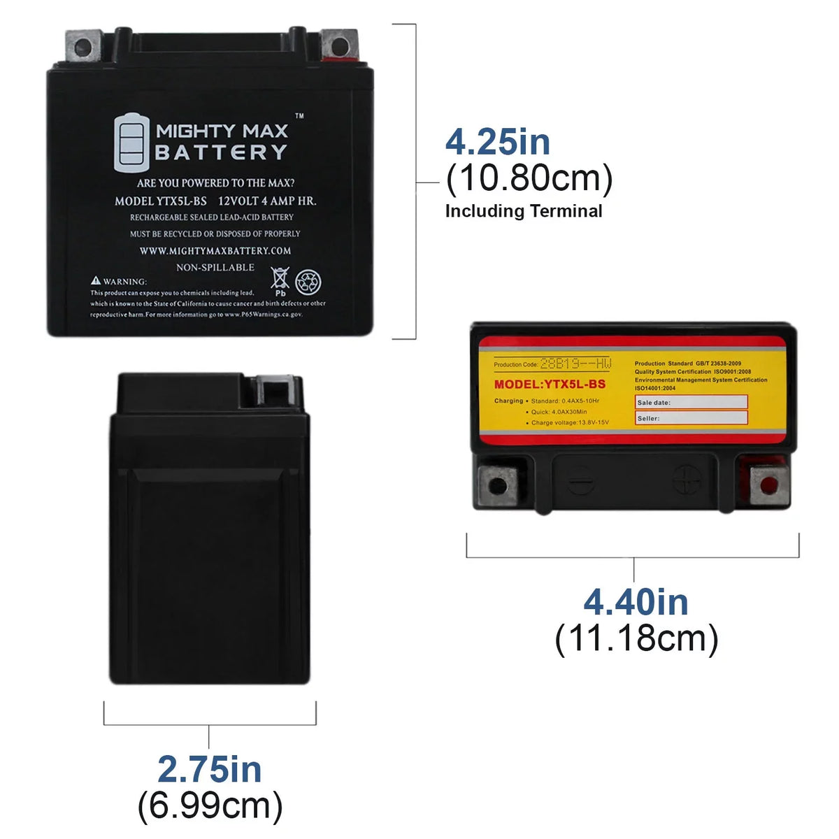 Pack 2000 50 Replaces 9 YTX5L-BS Kymco 4 12V - - Battery 4AH Super
