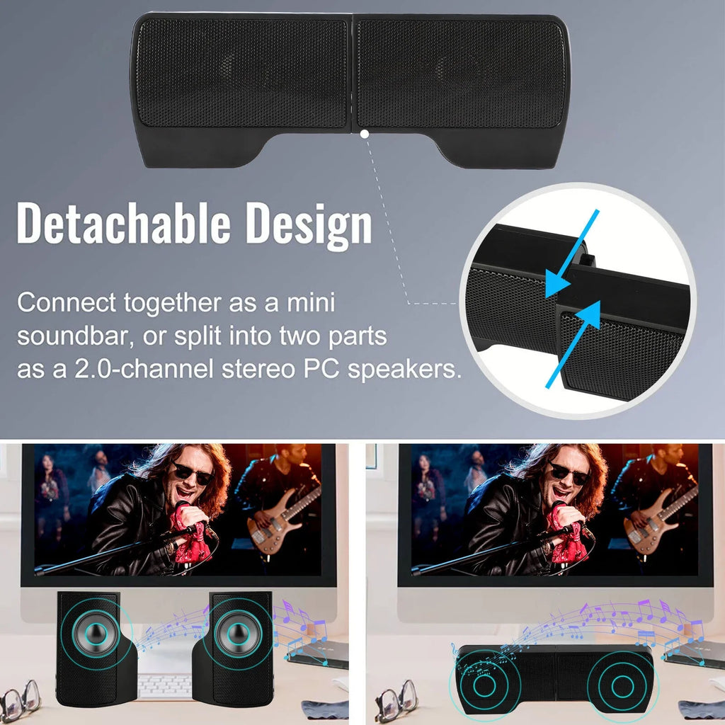 Mini Speakers Laptop External Computer USB Sound Soundbar Tablet Stereo Clip-on