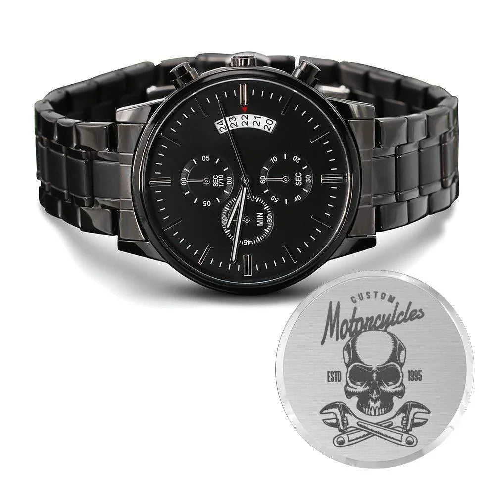 Rider Custom Motorcycle Dial W Men's Stainless Steel Copper Multifunction Motorcyles Watch Engraved 1995