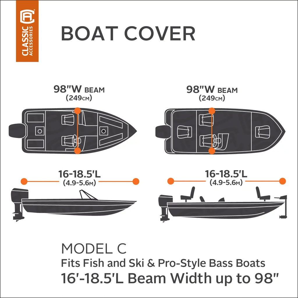 Fabric, RS-1™ L Ripstop Lunex C Classic Cover, Cover - Trailerable Model Boat Accessories 16' Boats 98" with Fits W, All-Weather Boat x 18.5'