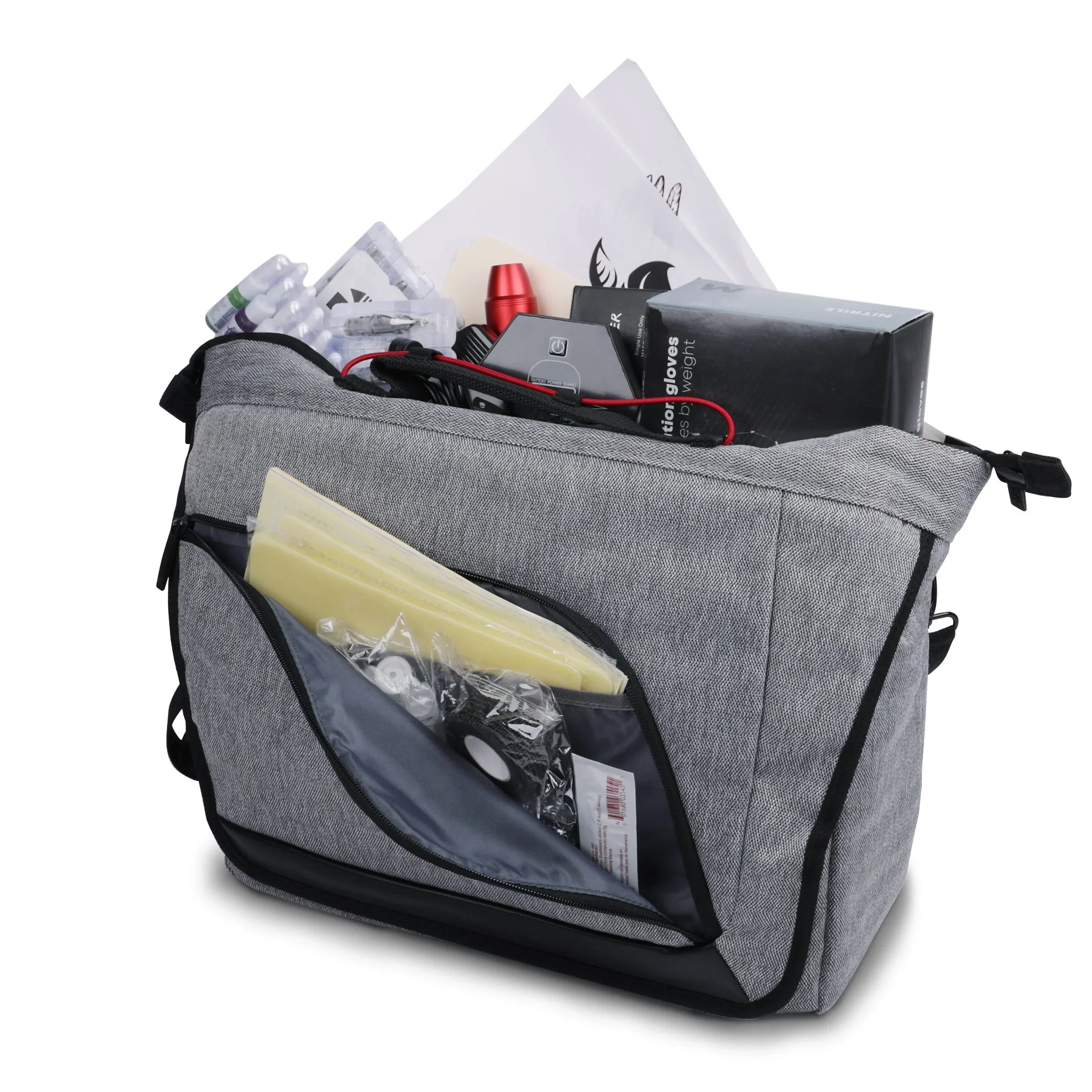 More USA Tattoo & Only Set, Supply, Ink Bag Machine, and - Customizable Professional Power - with Gun Resistant Supplies Equipment Dividers, Gear Tattoo Tattoo Case Weather Bottom Messenger Holds Kit