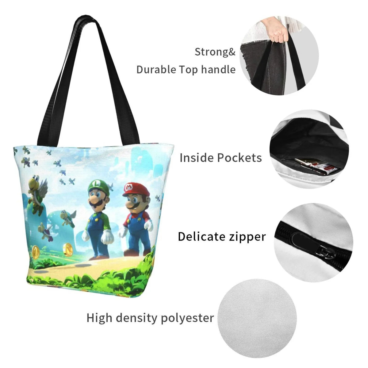 Business Shoulder Handbag Cartoon Bag For Luigi Women's Travel School Mario Super Work Large Capacity Shopping Beach Tote