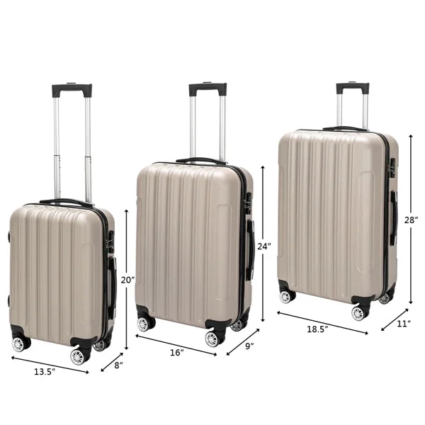 Piece Set Lock 3 Suitcase(20/24/28), Luggage on Carry Wheels Champagne Luggage Capri Spinner