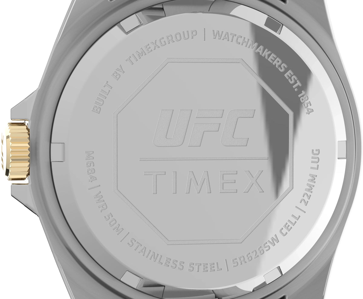 UFC Watch Blue Debut Two-Tone 42mm Silver-Tone Case Men's Dial Timex Strap -