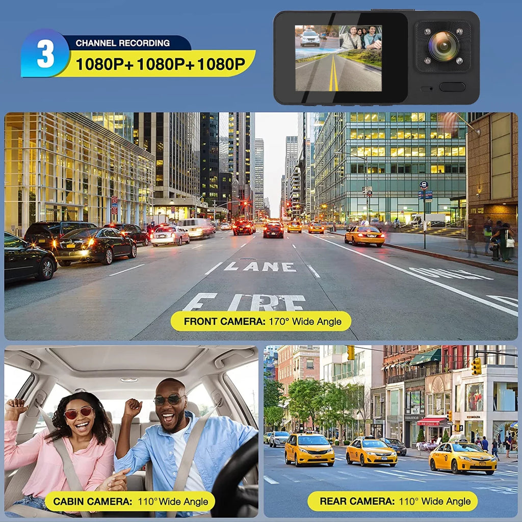 Dash HD Camera Channel 1080P G-Sensor, Cam, Loop Monitor, Dash Vision, Black Recording Parking with Night 3 TSV Backup -