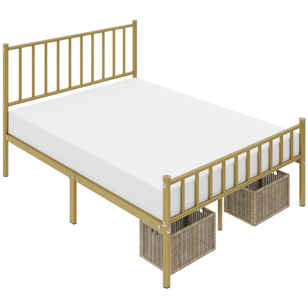 with Headboard Bed Gold Metal and Footboard,Full,Antique Easyfashion Platform Spindle Justin
