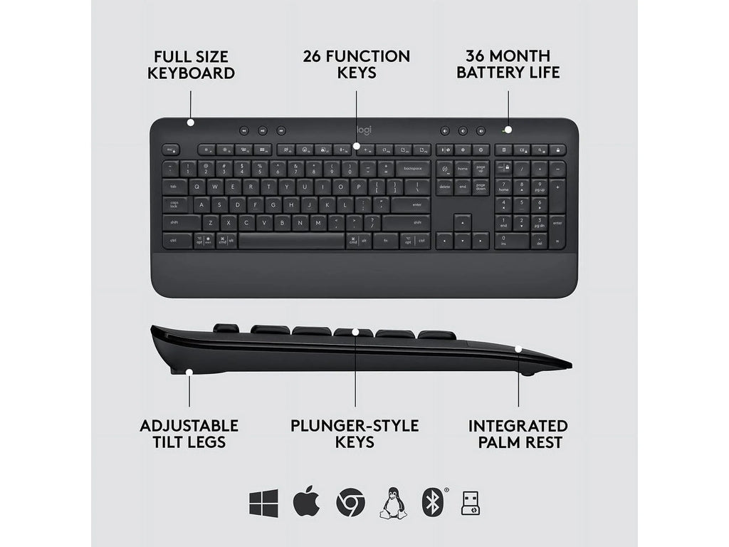 MK650 Logi Signature - Certified, for Graphite Globally Bluetooth, and Logitech Mouse Keyboard, Bolt, Combo Windows/Mac/Chrome/Linux Business, SmartWheel, Wireless