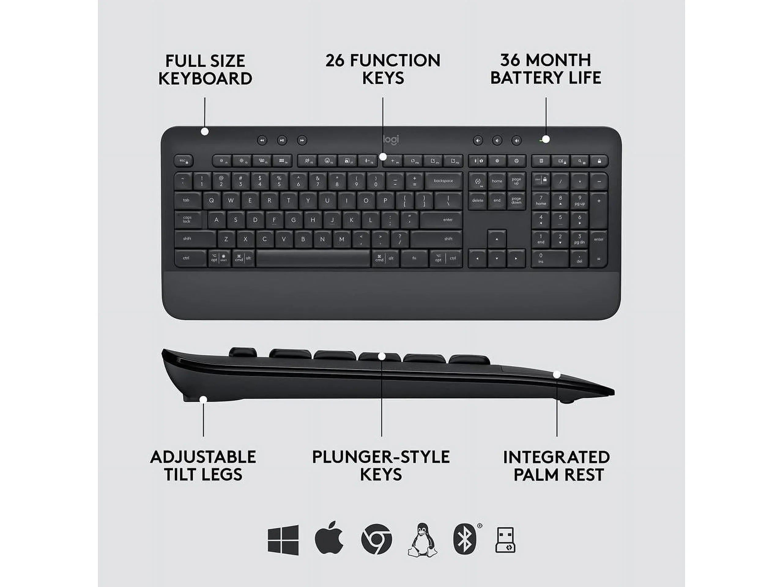 MK650 Logi Signature - Certified, for Graphite Globally Bluetooth, and Logitech Mouse Keyboard, Bolt, Combo Windows/Mac/Chrome/Linux Business, SmartWheel, Wireless
