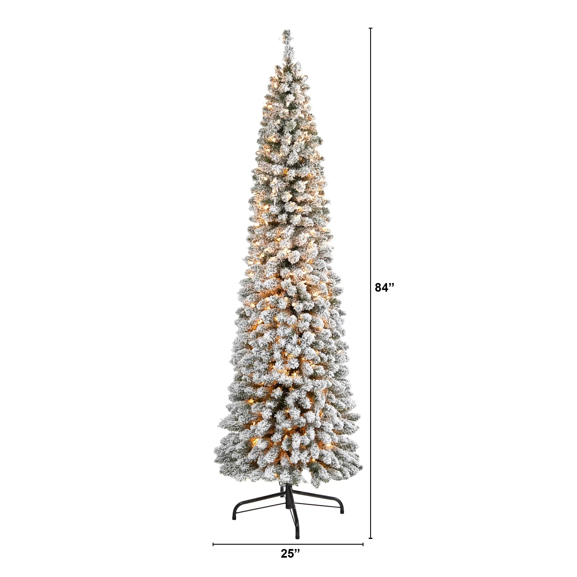 White Christmas Lights Tree 7' Nearly Pencil Artificial Natural Flocked Clear 400 Prelit