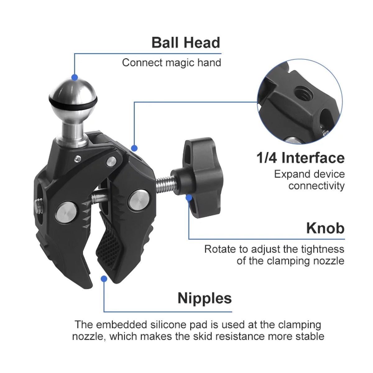 with Head, Camera Load DJI, Aluminum Dual Ball - Capacity, AKASO, Mount Handlebar Insta360 Clamp Rotatable 11/10/9/8/7, Alloy Bicycle Hero Adapter, 1.5kg Adapter, Compatible