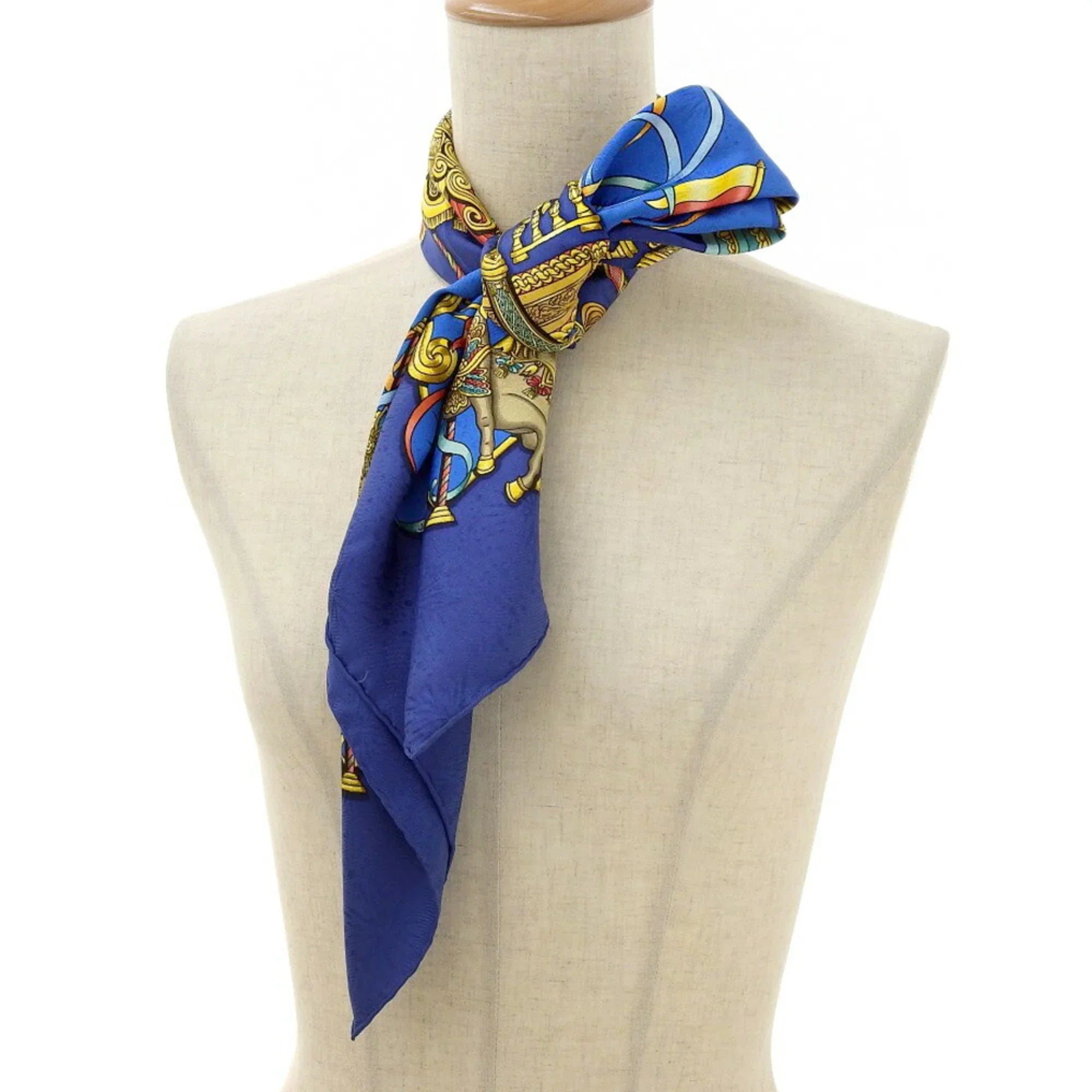 HERMES Scarf Horse Muffler Silk Pre-Owned PARK Carousel KARE90 Amusement LUNA (Good) Park Blue