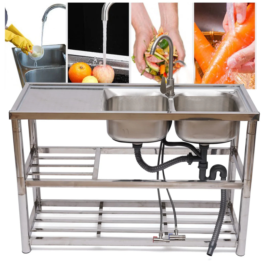 Table+360° Faucet+2 Prep Loyalheartdy Commercial Utility Drainboard Sink Steel Sink Catering Compartment 2 Kitchen Stainless Basin