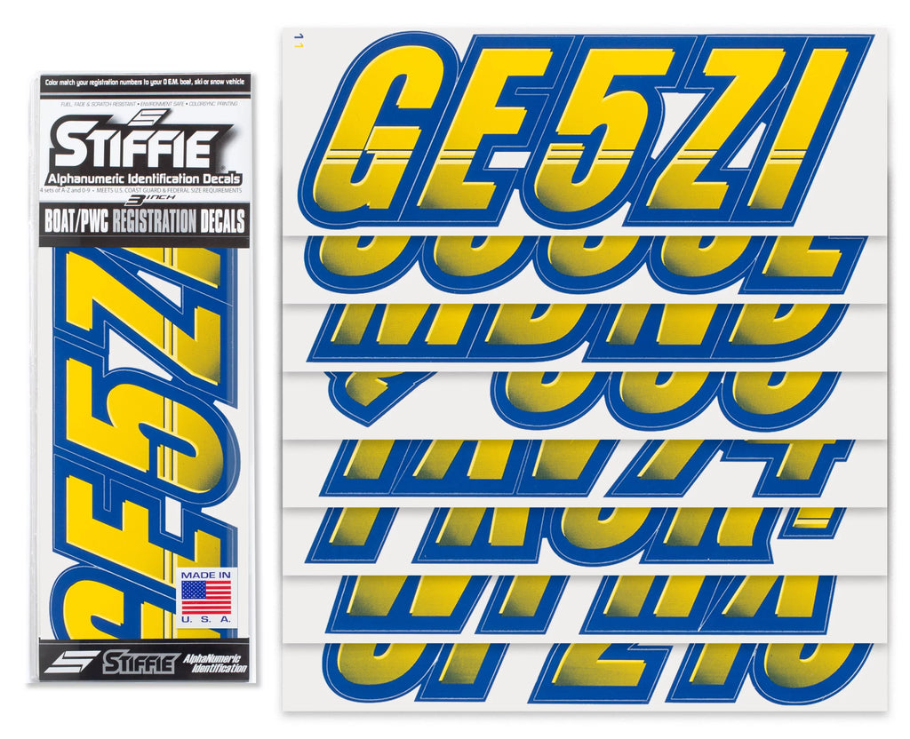 Alpha-Numeric Marine PWC Numbers & for STIFFIE Techtron Decals Yellow/Navy Kit Personal Registration Letters & Stickers Custom Watercraft 3" Boats Identification