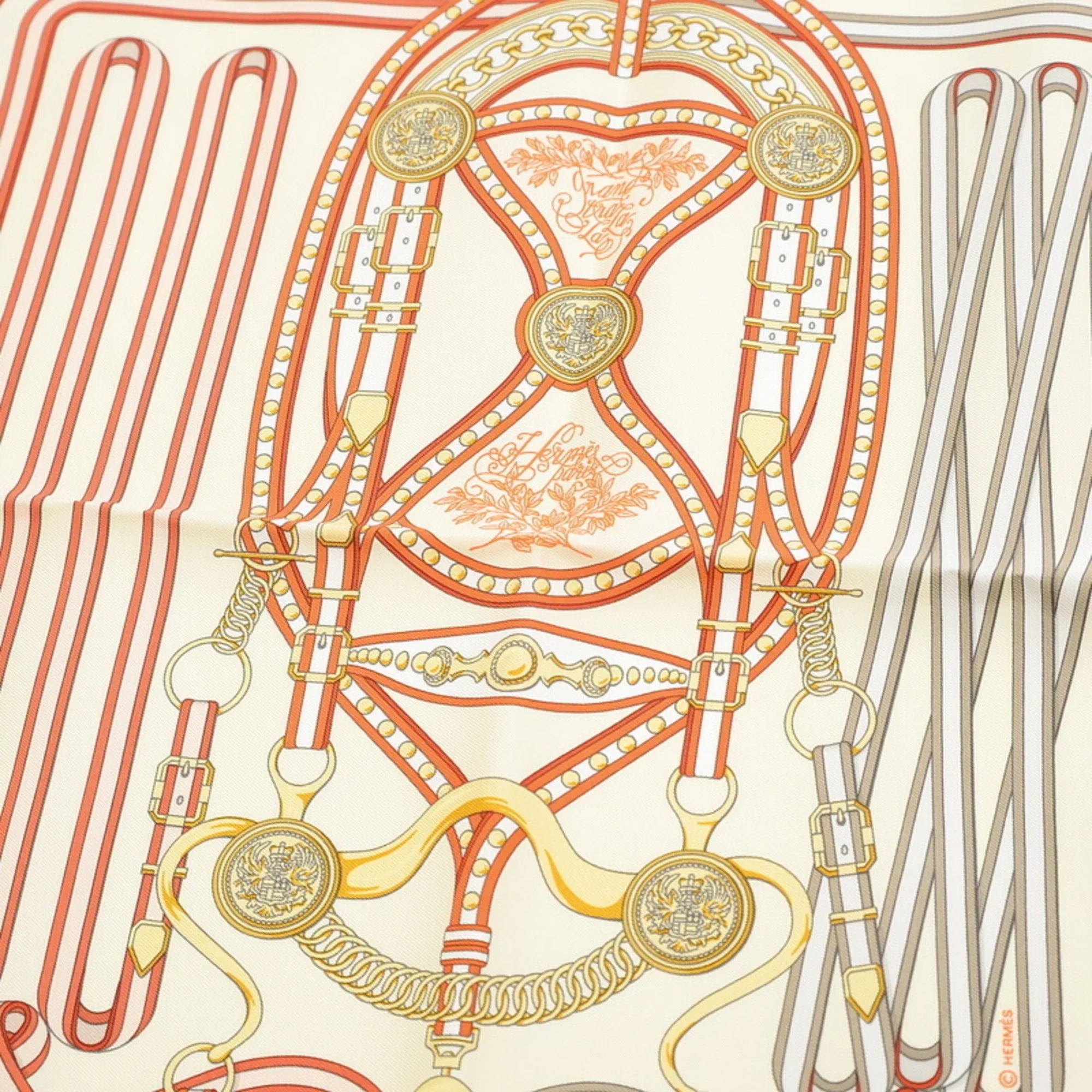Gavroche Scarf Orange (Like Pre-Owned Carre New) Hermes Grand White Tralala Cream 45