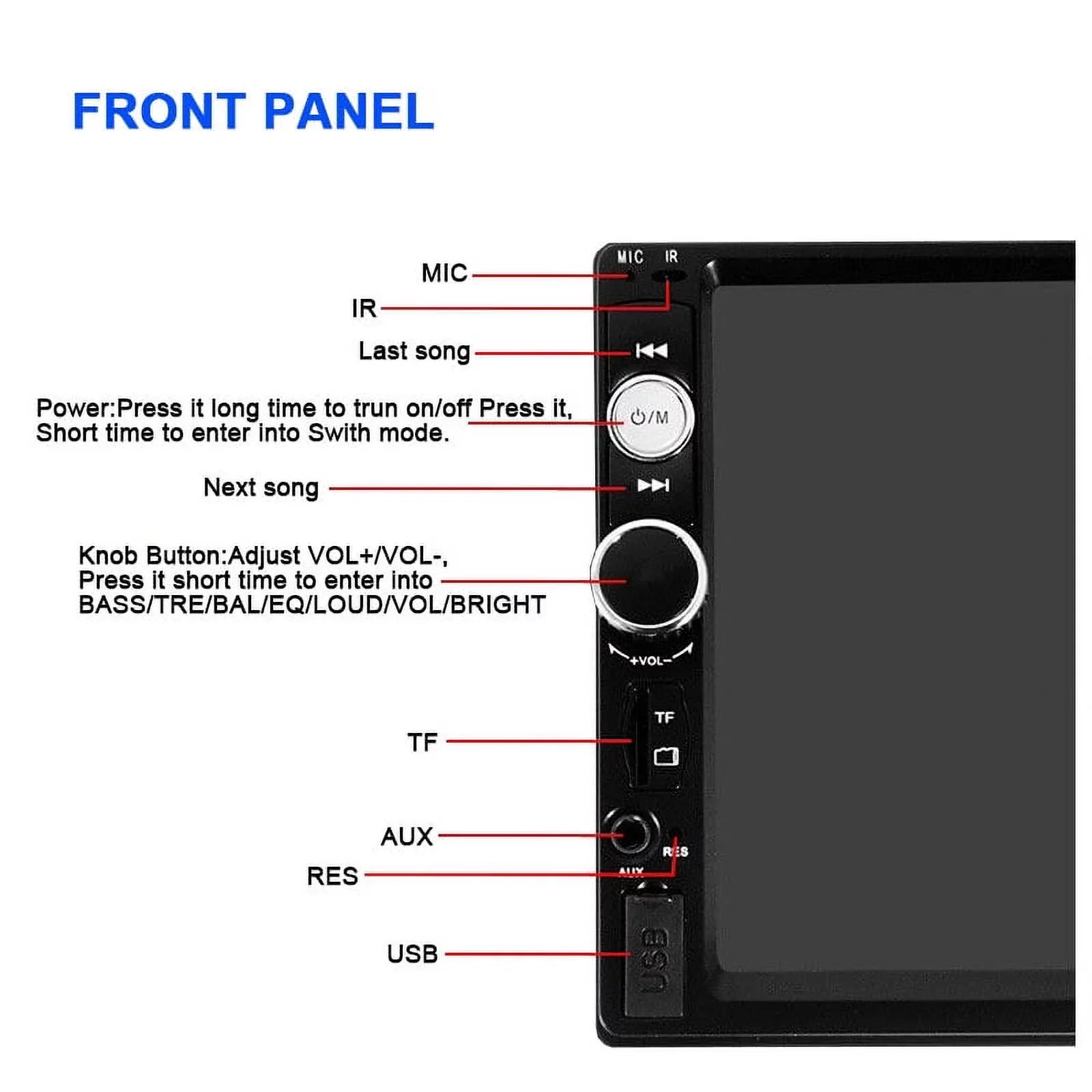 Double Audio 7-inch Multimedia Player Polarlander USB Car MP5/4/3 Screen Car SD with radio Touch Mirror Stereo AUX HD Car Bluetooth Din Link Function FM