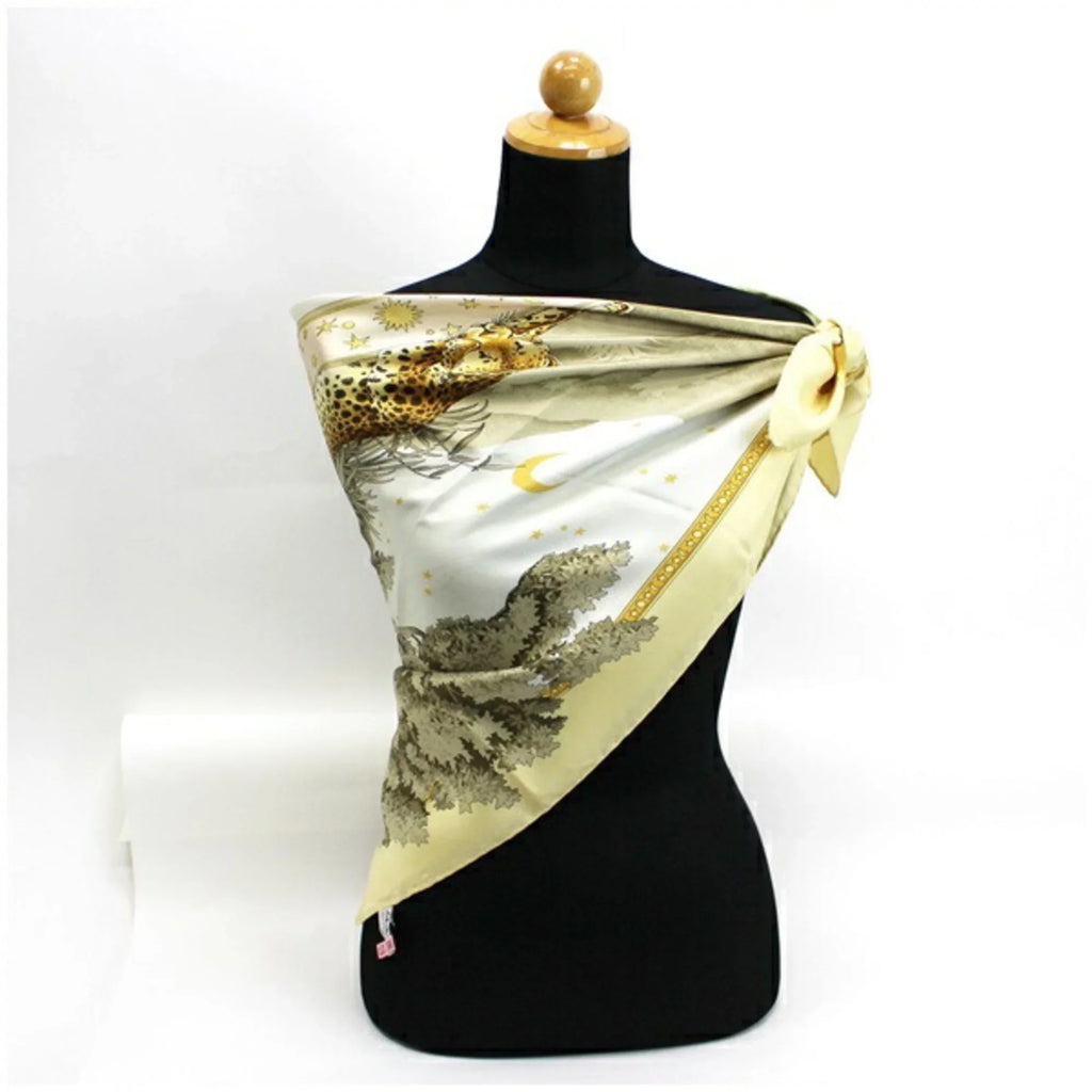Pre-Owned FERRAGAMO paper Salvatore yellow animal Ferragamo ladies print SALVATORE leopard scarf pattern (Good) muffler silk