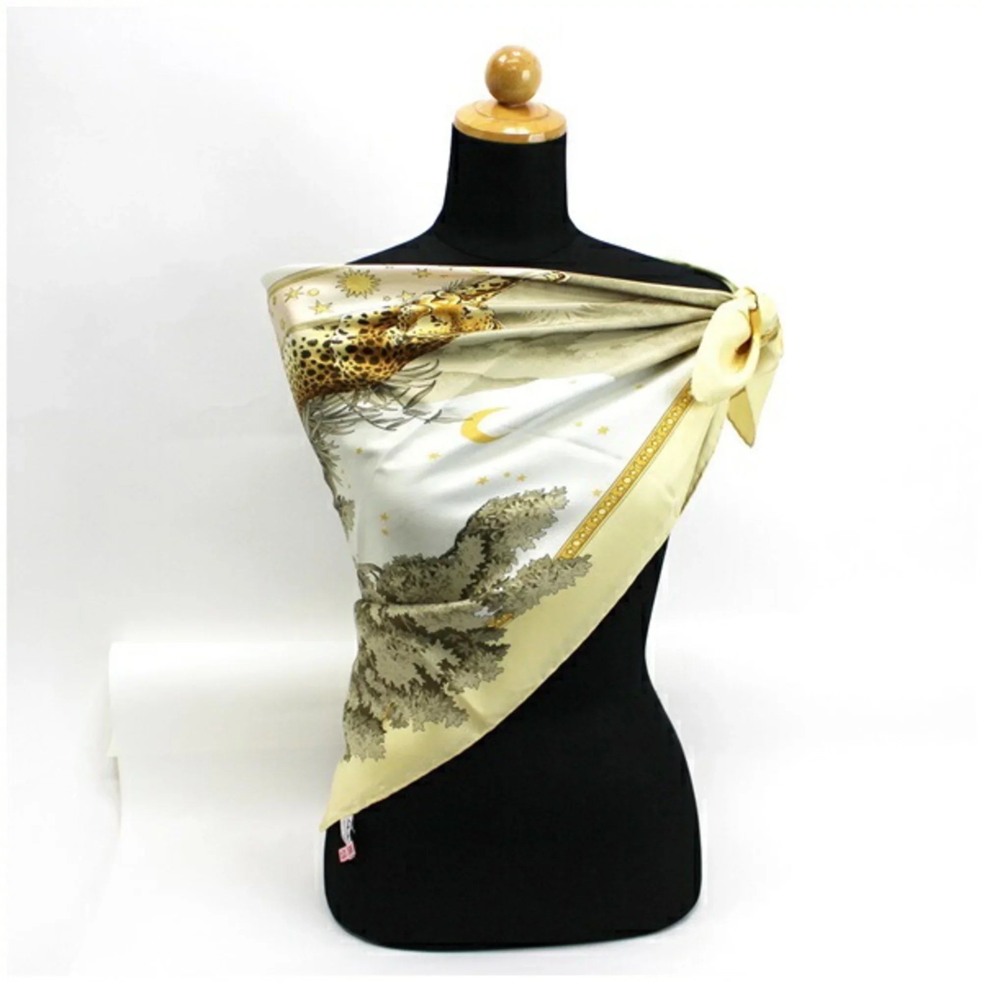 Pre-Owned FERRAGAMO paper Salvatore yellow animal Ferragamo ladies print SALVATORE leopard scarf pattern (Good) muffler silk