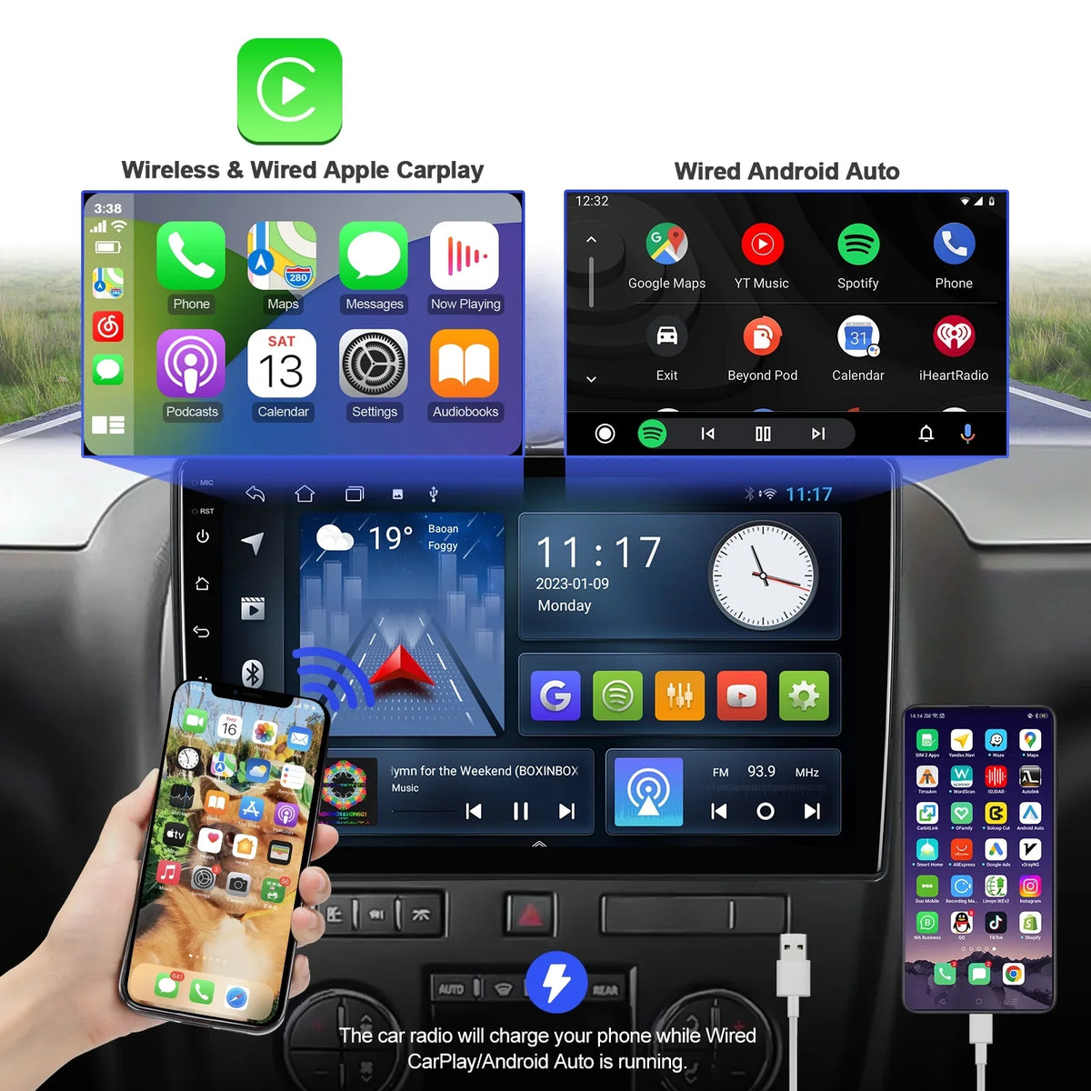 Radio & Touchscreen Android FM Aumume Double 10.1 IPS 2+32G Android BT 10 Stereo Backup Car for Camera Auto Navi Carplay Din Support GPS Car inches Chevrolet/GMC/Buick with Screen