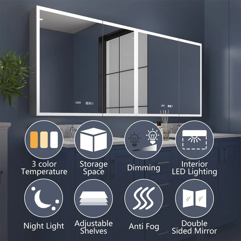with Medicine Outlets Cabinet Cabinet Surface W 72" Recessed x led Medicine Rim 32" USBs or H Lighted and