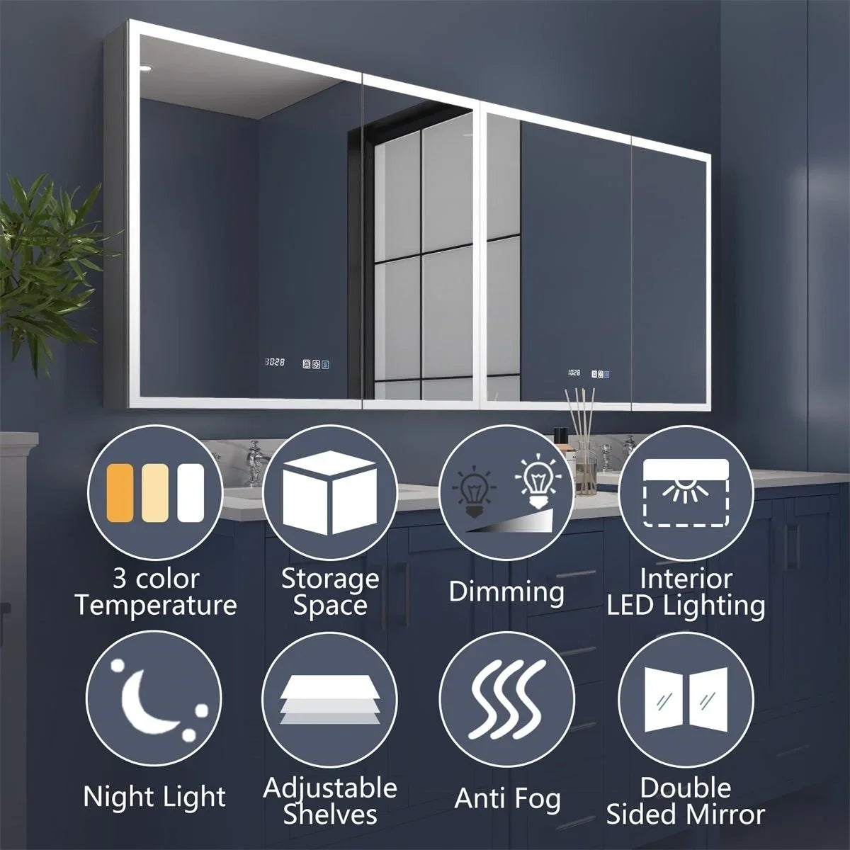 with Medicine Outlets Cabinet Cabinet Surface W 72" Recessed x led Medicine Rim 32" USBs or H Lighted and