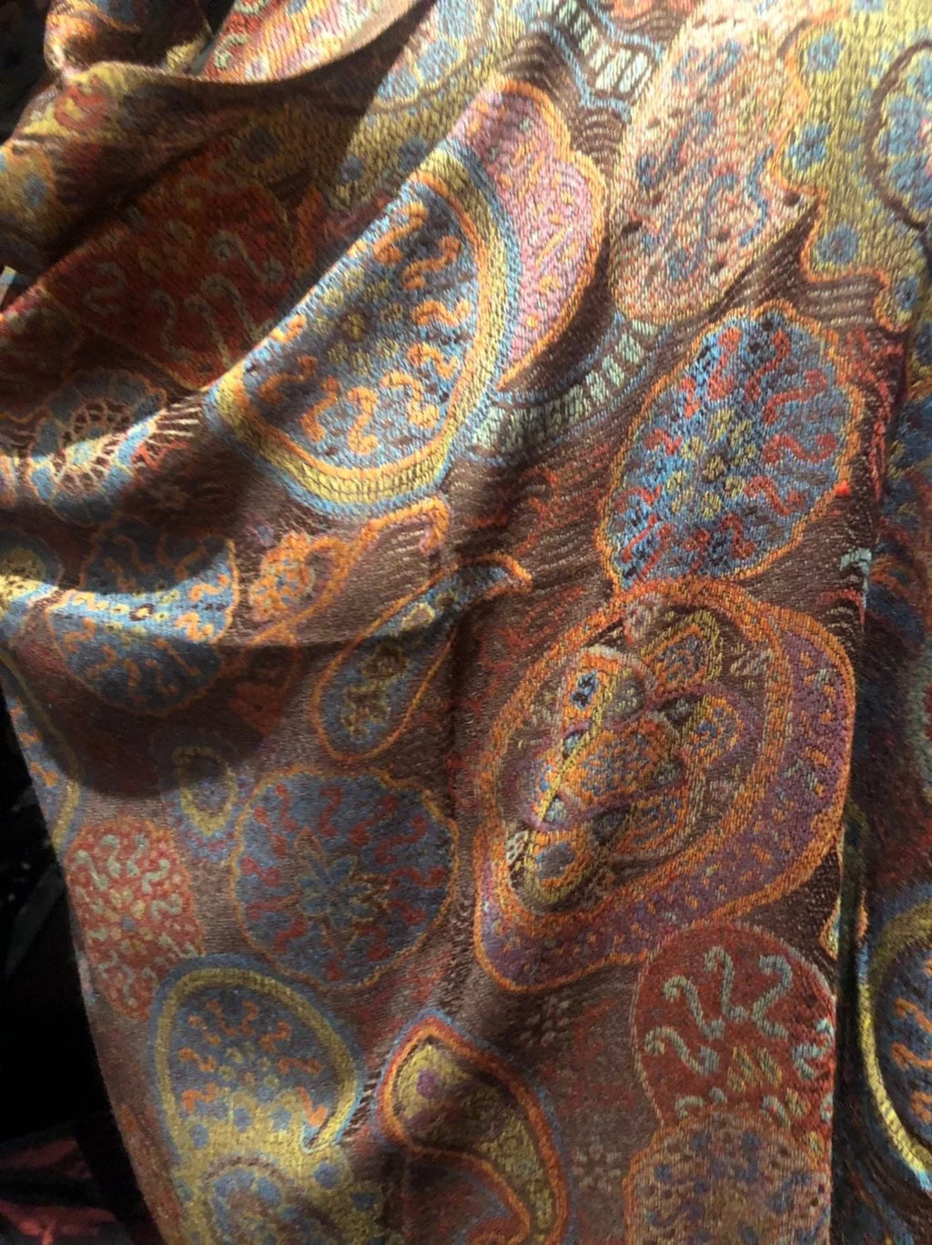 Orange Pashmina Brown Vintage Scarf Brocade Paisley Wrap