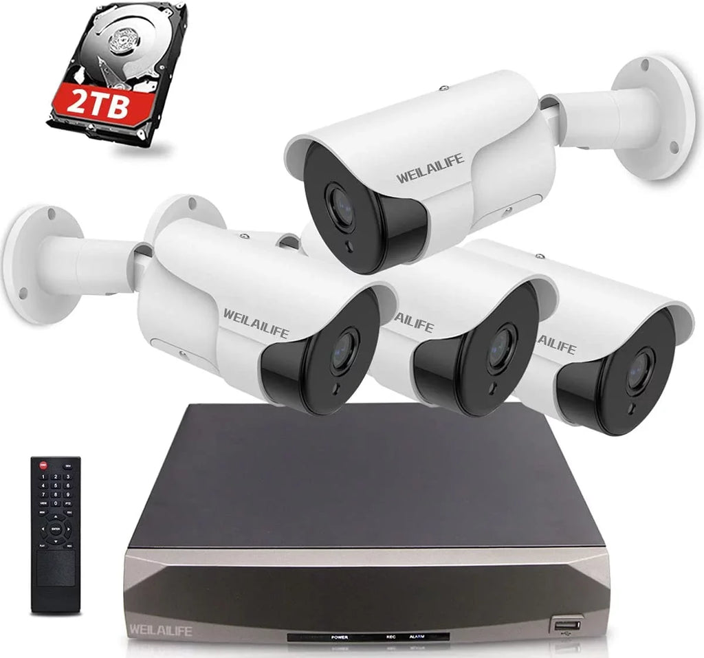 System, 2TB 24/7 Systems Surveillance 4pcs Recorder with 5MP Camera 8 【5.0MP Audio】 Cameras, Two Security NVR Video for Use Channel PoE IP66 Complete HDD, Way Waterproof Outdoor/Indoor Security