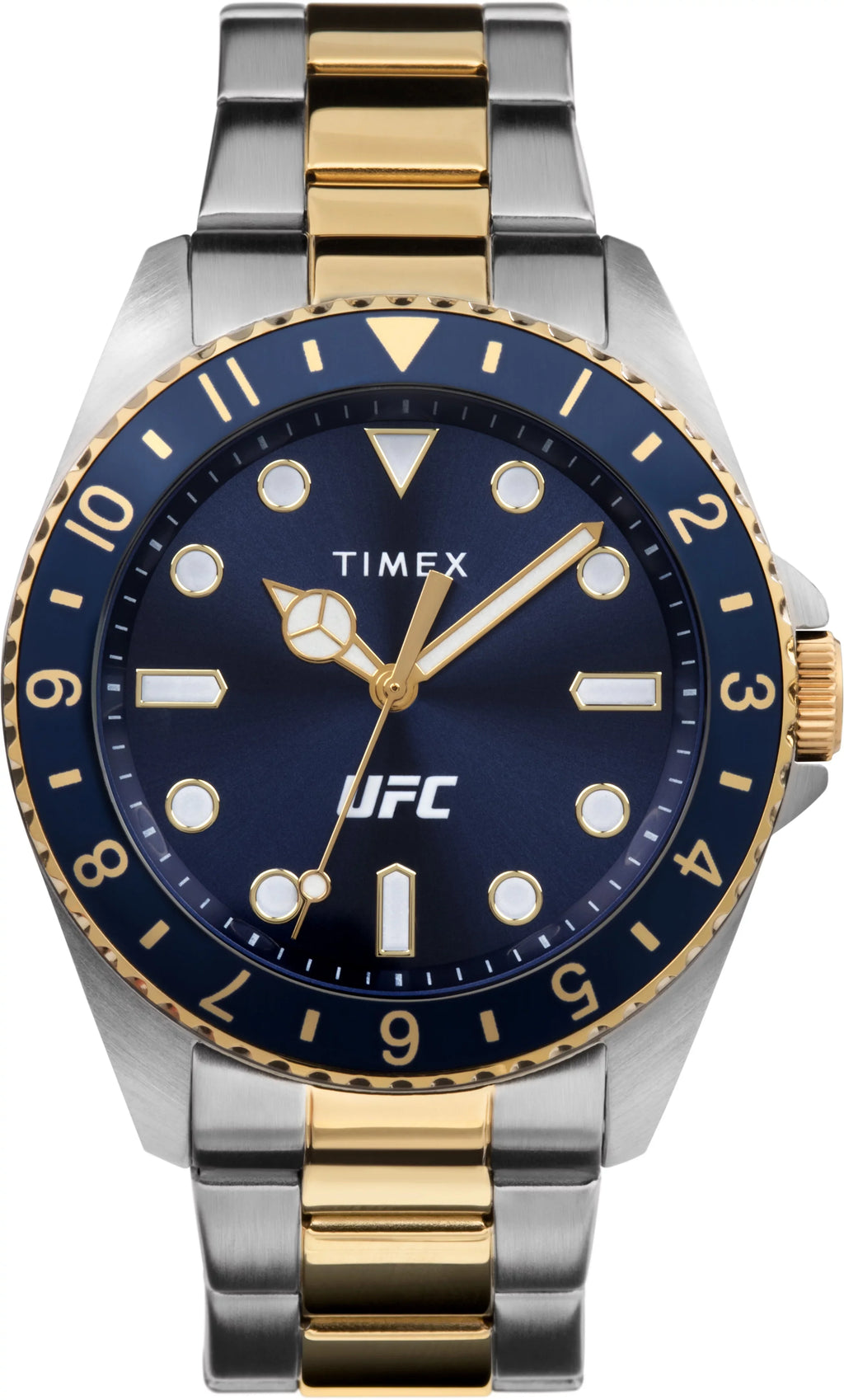 UFC Watch Blue Debut Two-Tone 42mm Silver-Tone Case Men's Dial Timex Strap -