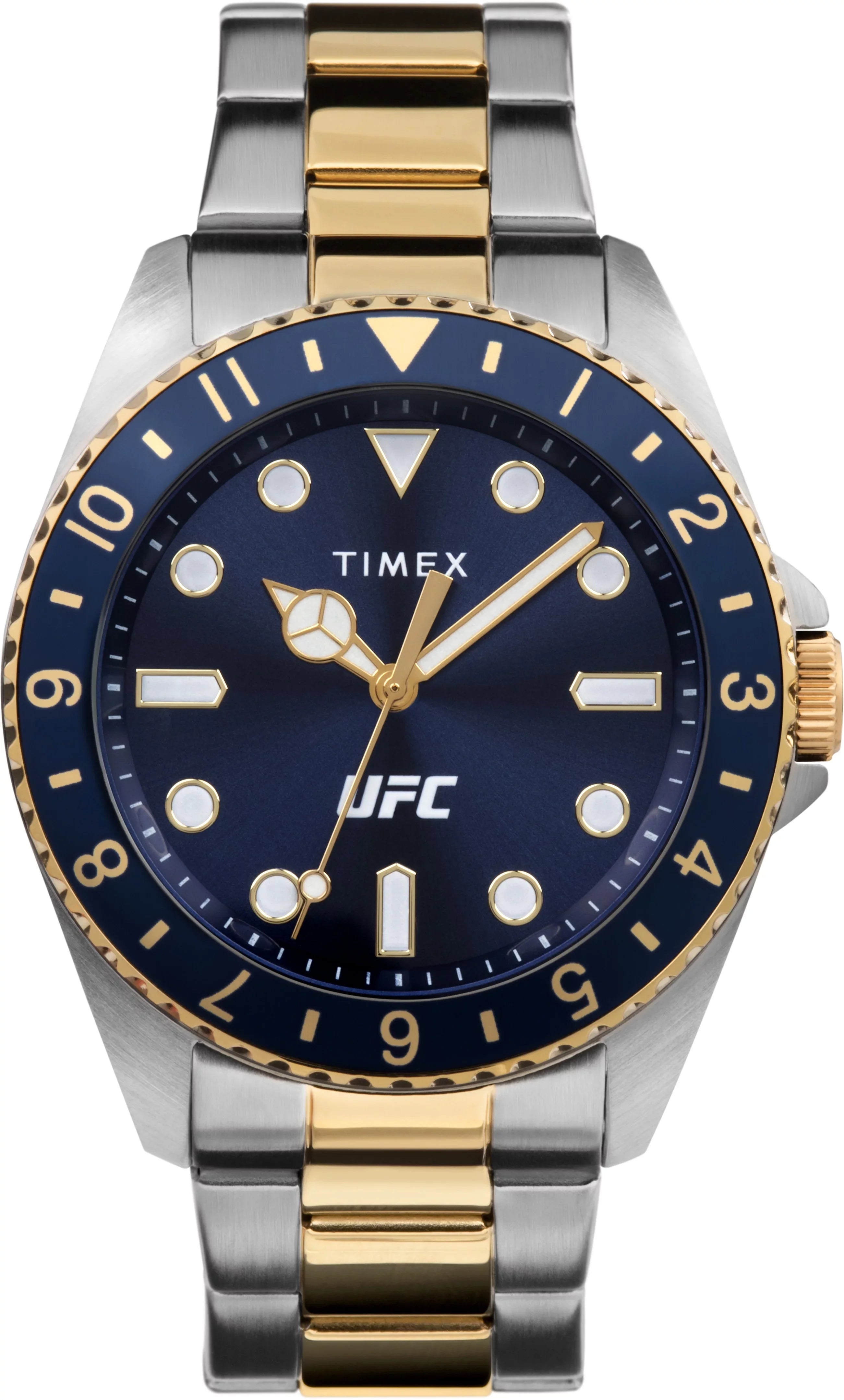 UFC Watch Blue Debut Two-Tone 42mm Silver-Tone Case Men's Dial Timex Strap -